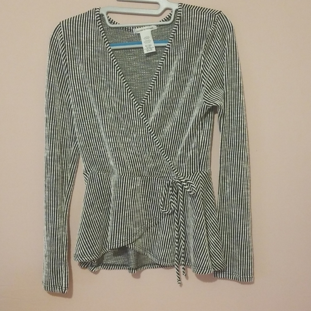 Pinstripe Long Sleeve Dress Casual Blouse